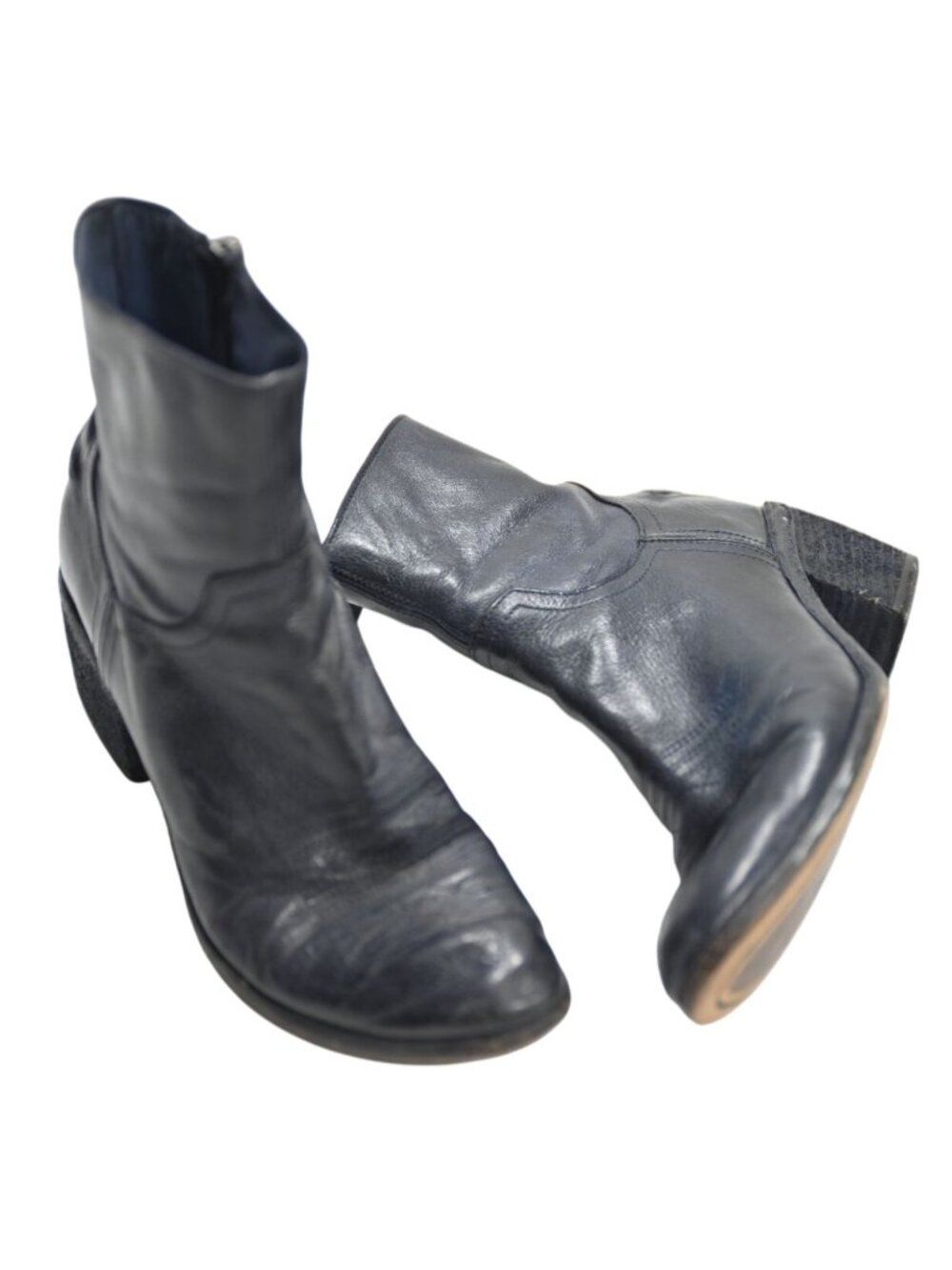 Fauzian Jeunesse Vintage Star Heel Ankle Boots in Blue Leather